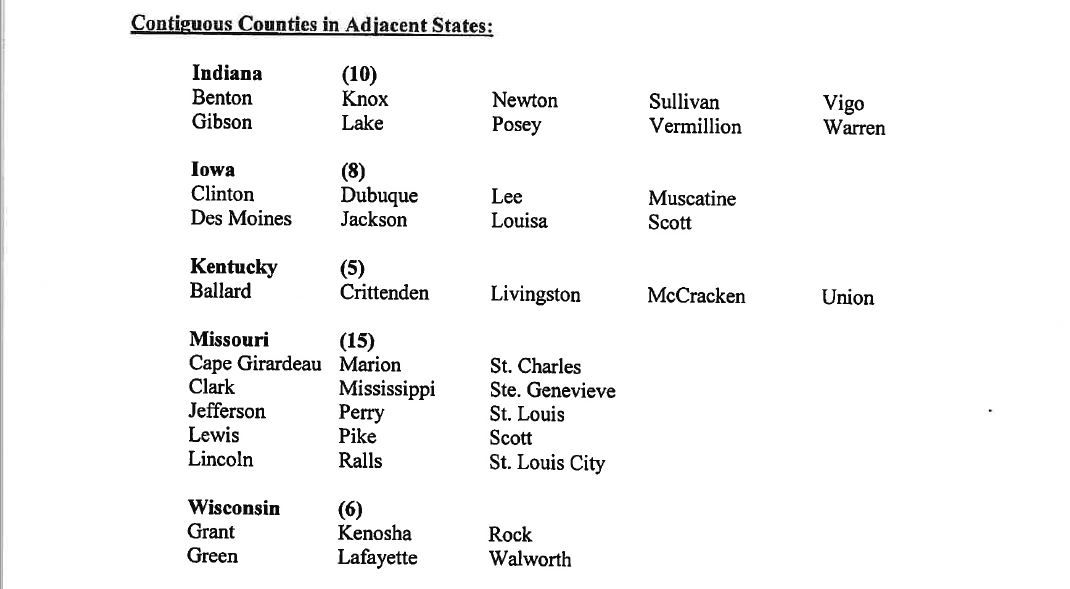 Kentucky and Missouri counties covered by USDA disaster dec for Illinois